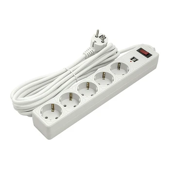 Šakotuvas Buitinis ilgiklis 5m, 5 lizdai, 2xUSB, su jungikliu