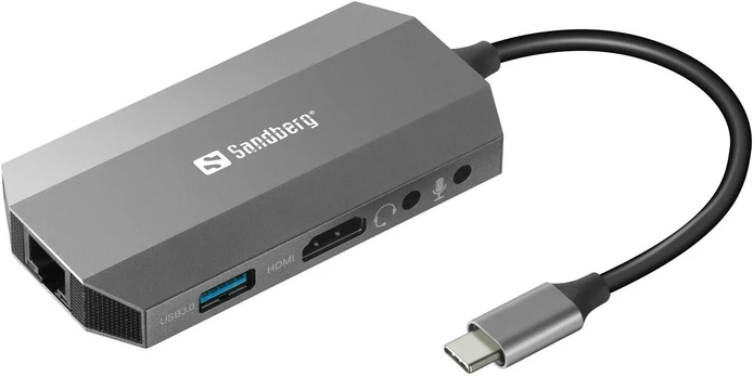 Sandberg USB-C 6in1 Travel Dock, USB-C/HDMI/USB-A/RJ-45/Micro SD
