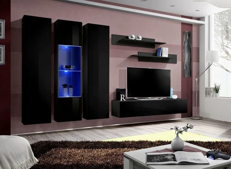 Svetainės baldų komplektas ASM Fly C5, juodas