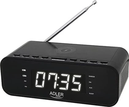 Adler Alarm Clock with Wireless Charger AD 1192B AUX in, Black, Alarm function