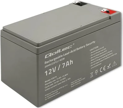 Qoltec 53076 AGM akumuliatorius | 12V | 7Ah | maks. 105A | Saugumas