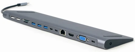 Gembird Stebulėlis USB-C HDMI DP VGA 4xUSB 3.1 USB-C PD garso kortelių skaitytuvas GbE