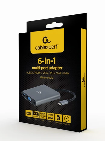 Gembird Adapteris USB-C šakotuvas USB-C PD GbE VGA HDMI 3xUSB 3.1 garso kortele