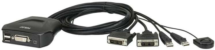 Aten 2-Port USB DVI Cable KVM Switch with Remote Port Selector kaina