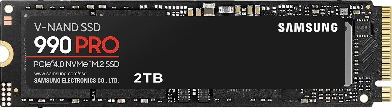 Samsung 990 PRO 2000 GB, SSD form factor M.2 2280, SSD interface PCIe Gen4x4, Write speed 6900 MB/s, Read speed 7450 MB/s