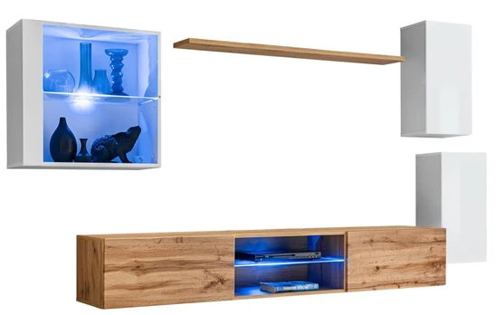 Sekcija Switch XXIII su LED apšvietimu, balta/ąžuolo