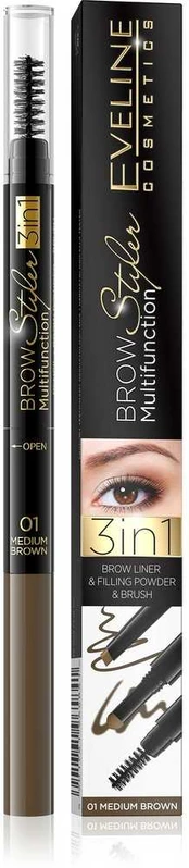 Antakių pieštukas Eveline Brow Multifunction Styler 01 Medium Brown