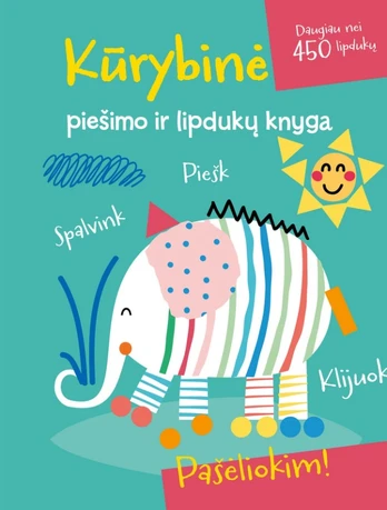 Kūrybinė piešimo ir lipdukų knyga. Dramblys