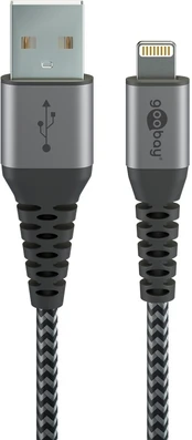 Laidas Goobay MER-2655, Lightning/USB A, 2 m, pilka, 15 W