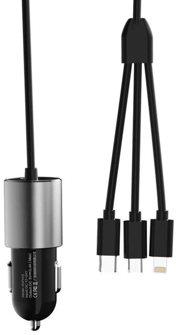 Dudao R5ProN car adapter 17Watt Lightning/USB-C/USB Micro 1m