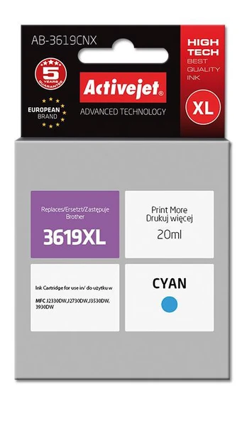 Spausdintuvo kasetė ActiveJet AB-3619CNX, mėlyna, 20 ml