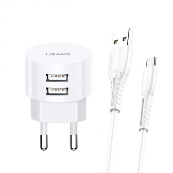 Įkroviklis Usams 2XUSB, USB Type C/2 x USB, 1 m, balta, 10 W