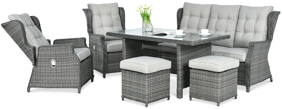 Lauko baldų komplektas BALTIMORE DINING + su pufais, Dark Grey