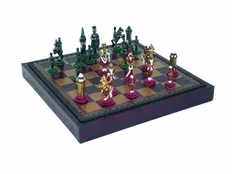 Hand Painted Unique Chess Set with Leatherette Chessboard kaina