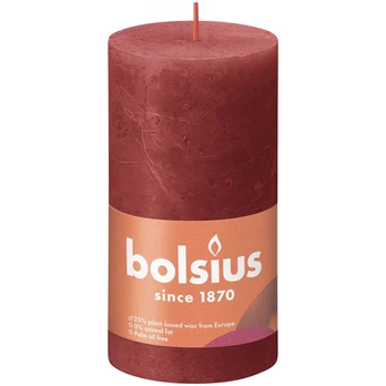 Žvakė, cilindrinė Bolsius Rustic Shine Delicate red, 60 h, 130 mm