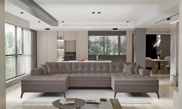 Kampinė sofa Vertizo Savoi 7, ruda, 350 x 170 cm x 93 cm