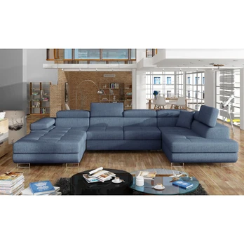 Kampinė sofa Rodrigo Solid 77, mėlyna, dešininė, 202 x 345 cm x 90 cm