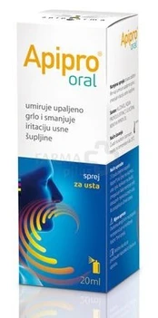 APIPRO oral burnos purškalas gerklei 20ml kaina