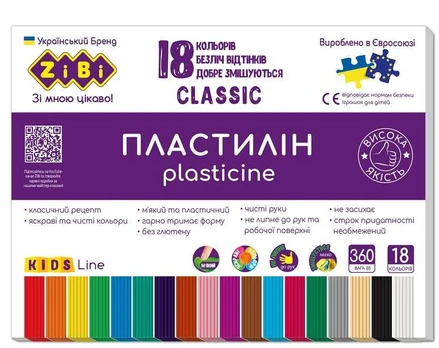 Plastilinas ZiBi Classic Kids Line, 18 spalv.