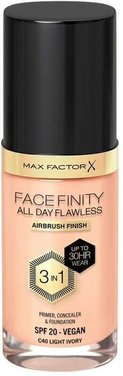 Max Factor Facefinity All Day Flawless 3in1 skystas makiažo pagrindas C40 Light Ivory 30 ml