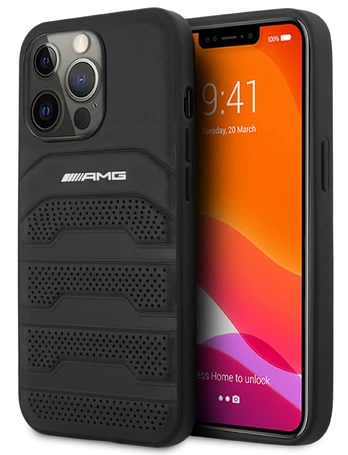 AMG AMHCP13LGSEBK Leather Debossed Lines Back Case For Apple iPhone 13 Pro Black