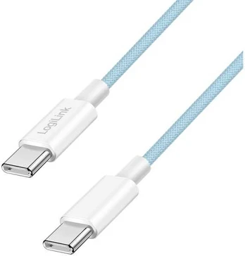 Cable | USB 2.0 | USB C plug,both sides | 1m | blue | 480Mbps | textile