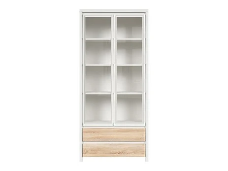 Vitrina Kaspian 2W2S, balta/ąžuolo spalvos