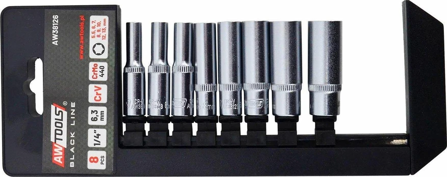 AW-Tools AWTools AWTOOLS LONG SOCKET RINKINYS 1/4" RINKINYS 8vnt / BL
