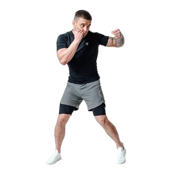 MMA šortai T16 2-in-1, pilki/juodi