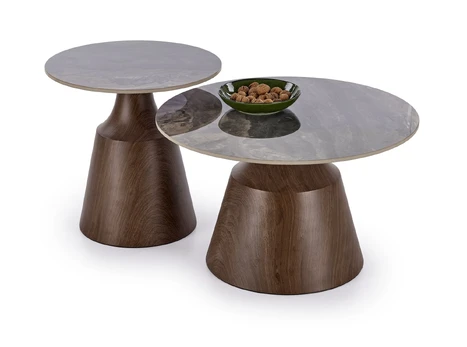 TOWER set of 2 c.tables brown marble / walnut