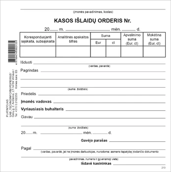 Kasos išlaidų orderiai, A6x100, be Nr.