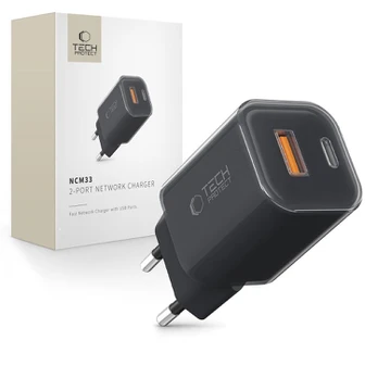 Juodas 1xUSB-A + 1xUSB-C PD33W / QC3.0 pakrovėjas "Tech-Protect NCM33W 2-Port"