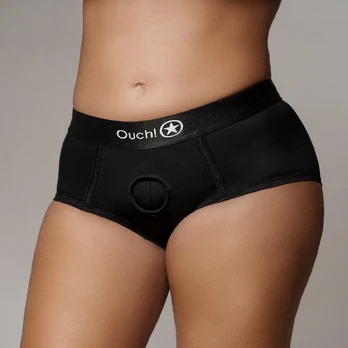 Ouch! by Shots dėvimas vibratorius su strap-on kelnaitėmis, juodas, XL/XXL