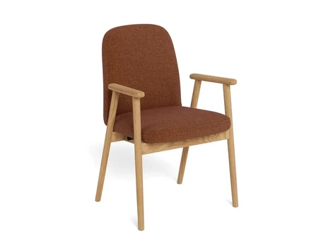 Calvin dining chair with armrest, Seat terracotta Basel 44, Base oak matt, 2-Pack