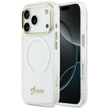 Guess IML gradientinis metalinis „MagSafe“ dėklas, skirtas „iPhone 17 Pro Max“, baltas