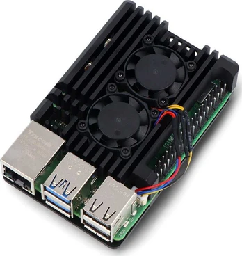 OEM dėklas Raspberry Pi 5 su dviem ventiliatoriais – aliuminis – juodas}