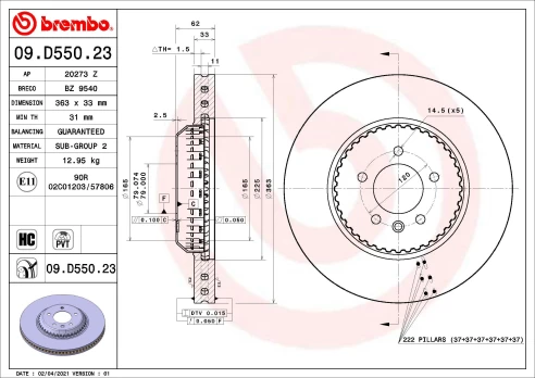 BREMBO 09.D550.23 Brake Disc