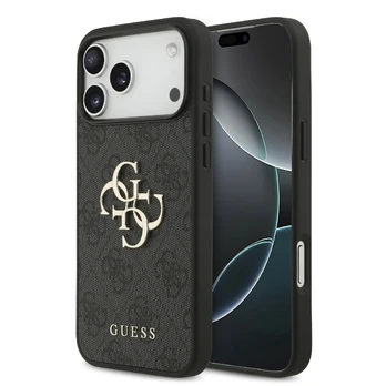 Dėklas Guess PU 4G Metal Logo Apple iPhone 17 Pro Max pilkas
