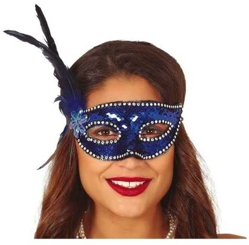 Fiesta Blå halvmaske med fjer