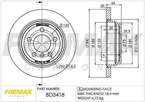 Stabdžių diskas FREMAX BD-3418