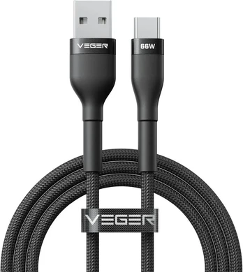 Cable USB A to Typ C VEGER PD 11V 6A 66W AC04 1,2 m juodas