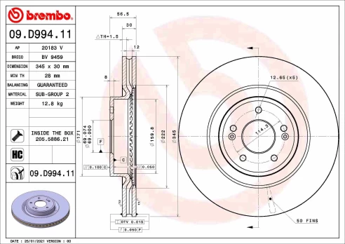 BREMBO 09.D994.11 Brake Disc
