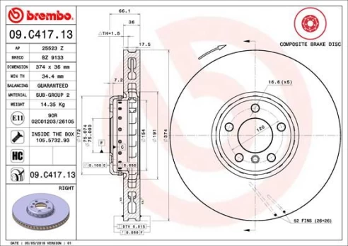 Stabdžių diskas BREMBO 09.C417.13