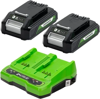 Greenworks GSK24B2, 24V Starter kit, 2x2 Ah batteri + dobbeltlader