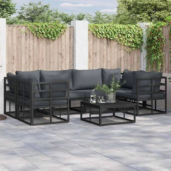 Sodo Sofų Rinkinys 6 pcs Juoda Aliuminis