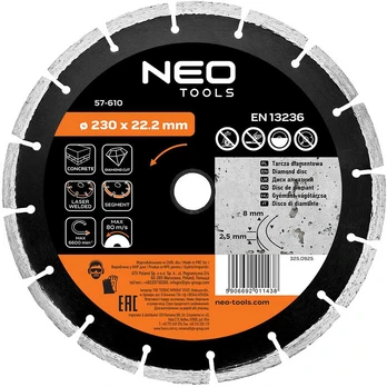 Neo Tools Deimantinis diskas 230 x 22,2 mm, segmentuotas, suvirintas lazeriu