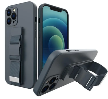 Dėklas su dirželiu Rope case gel TPU iPhone 13 Pro Max Tamsiai mėlynas