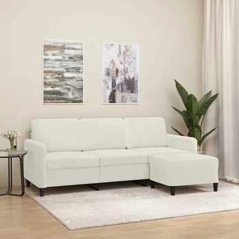 Trivietė sofa su pakoja, 180cm, aksomas : Spalva - kreminė