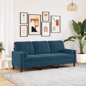 Aksominės sofos su pagalvėlėmis : Dydis - 180 cm, Spalva - Mėlyna