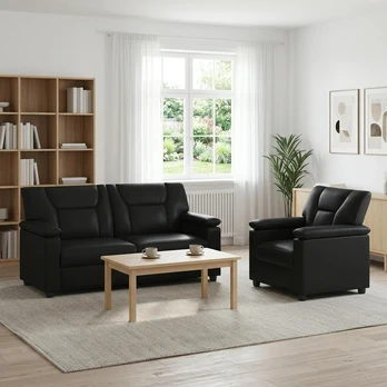 Sofa Sofos komplektas 2 vnt. Juoda Dirbtinė oda